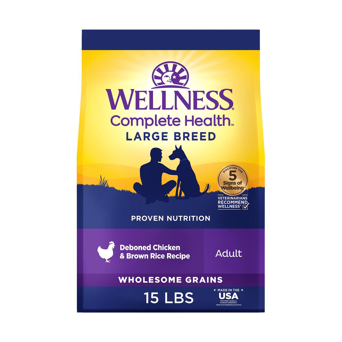 Wellness Salud Completa en bolsa para gran raza con pollo y arroz integral, nutrición completa