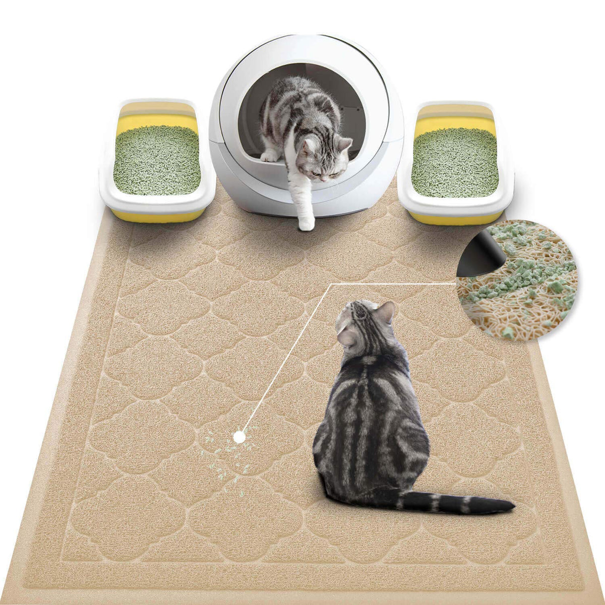 WePet almohadilla PVC para caja de arena beige, vista general, reduce desorden alrededor de la caja.