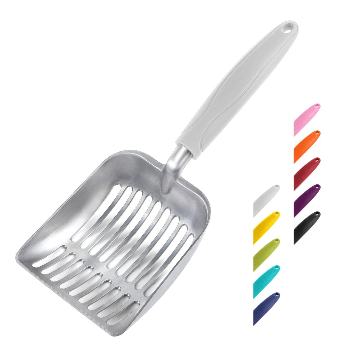 WePet cucharón para arena de gato con mango largo, ideal para alcance cómodo.