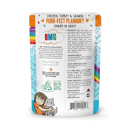 Weruva B.F.F. OMG en bolsa de 2-8oz, conveniente para porciones diarias.
