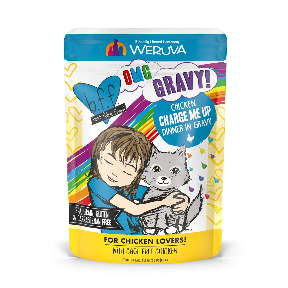 Weruva B.F.F. OMG, bolsa 2,8 oz, lista para servir con pollo.