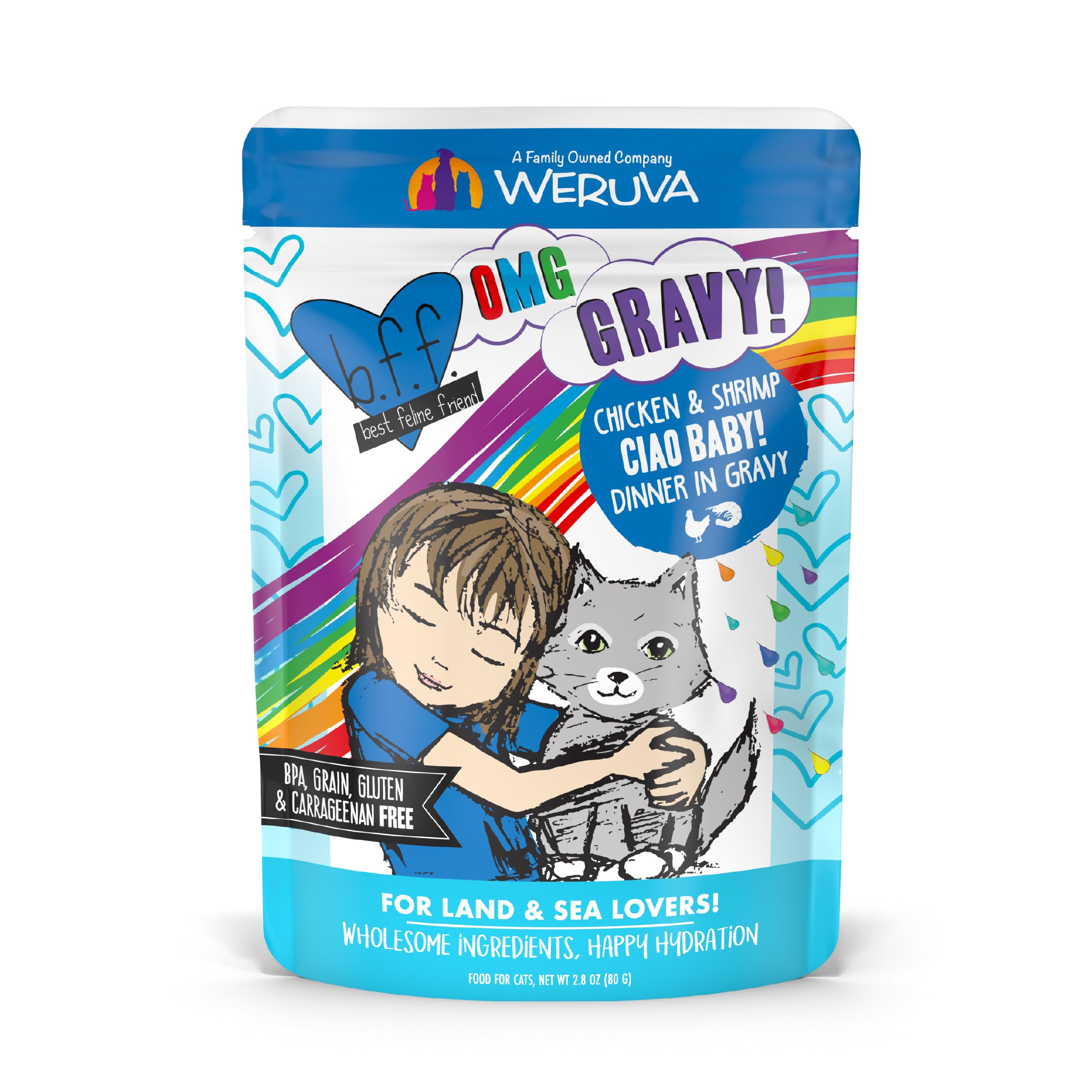 Weruva B.F.F. OMG envase 2-8oz de Ciao Baby, pollo y camarón en salsa para hidratar