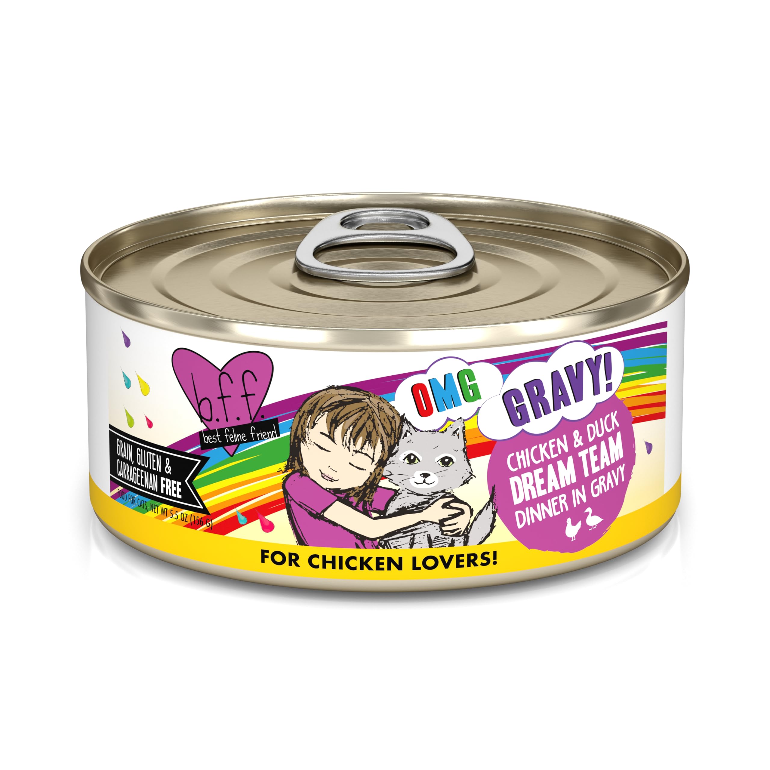 Weruva B.F.F. OMG: pollo y pato en salsa jugosa para gatos felices.
