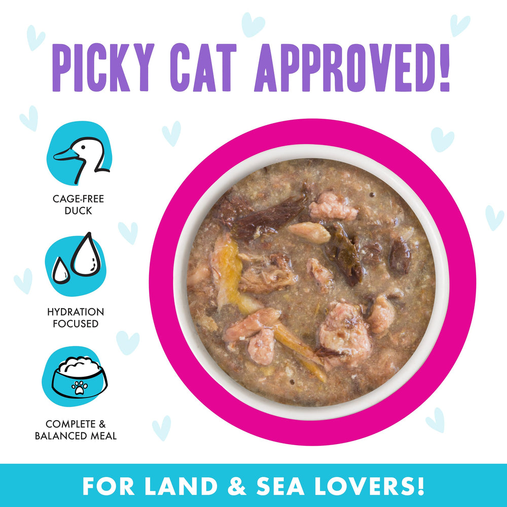 Weruva BFF OMG trocitos de pollo en salsa, textura tierna para gatos.
