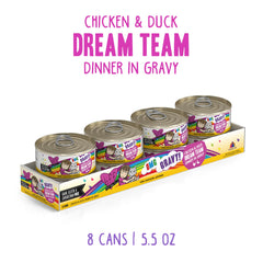 Weruva B.F.F. OMG: trozos tiernos de pollo y pato en salsa para gatos exigentes.