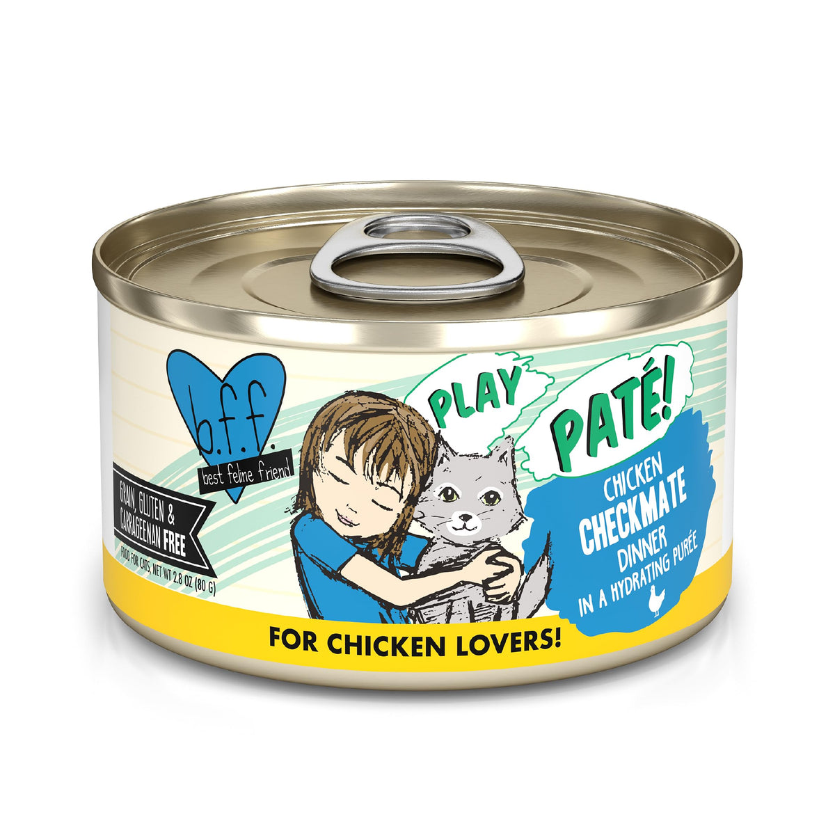 Weruva B.F.F. Play paté pollo Checkmate en lata, sabor intenso para gatos activos