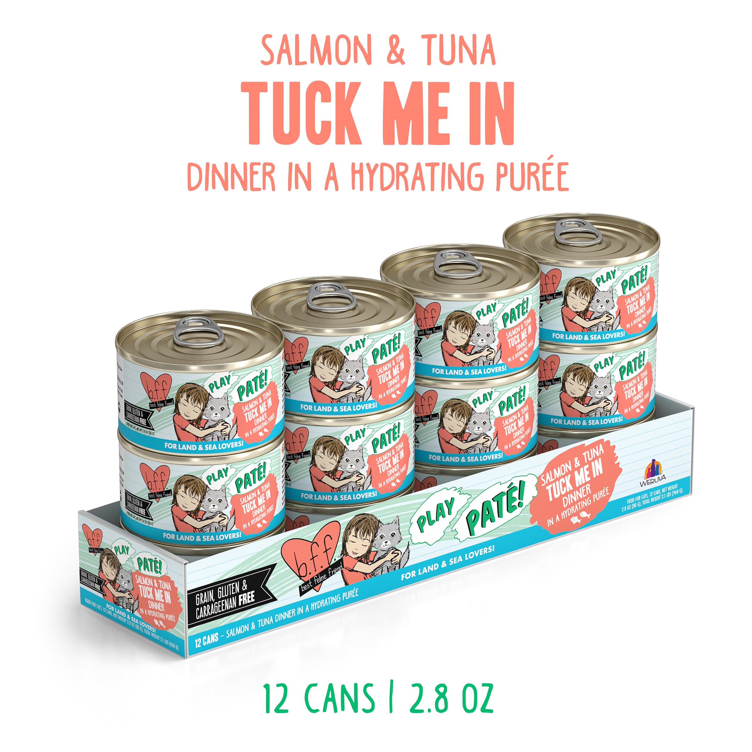 Weruva B.F.F. Play pate salmón-atún, sabroso alimento húmedo para felinos exigentes.