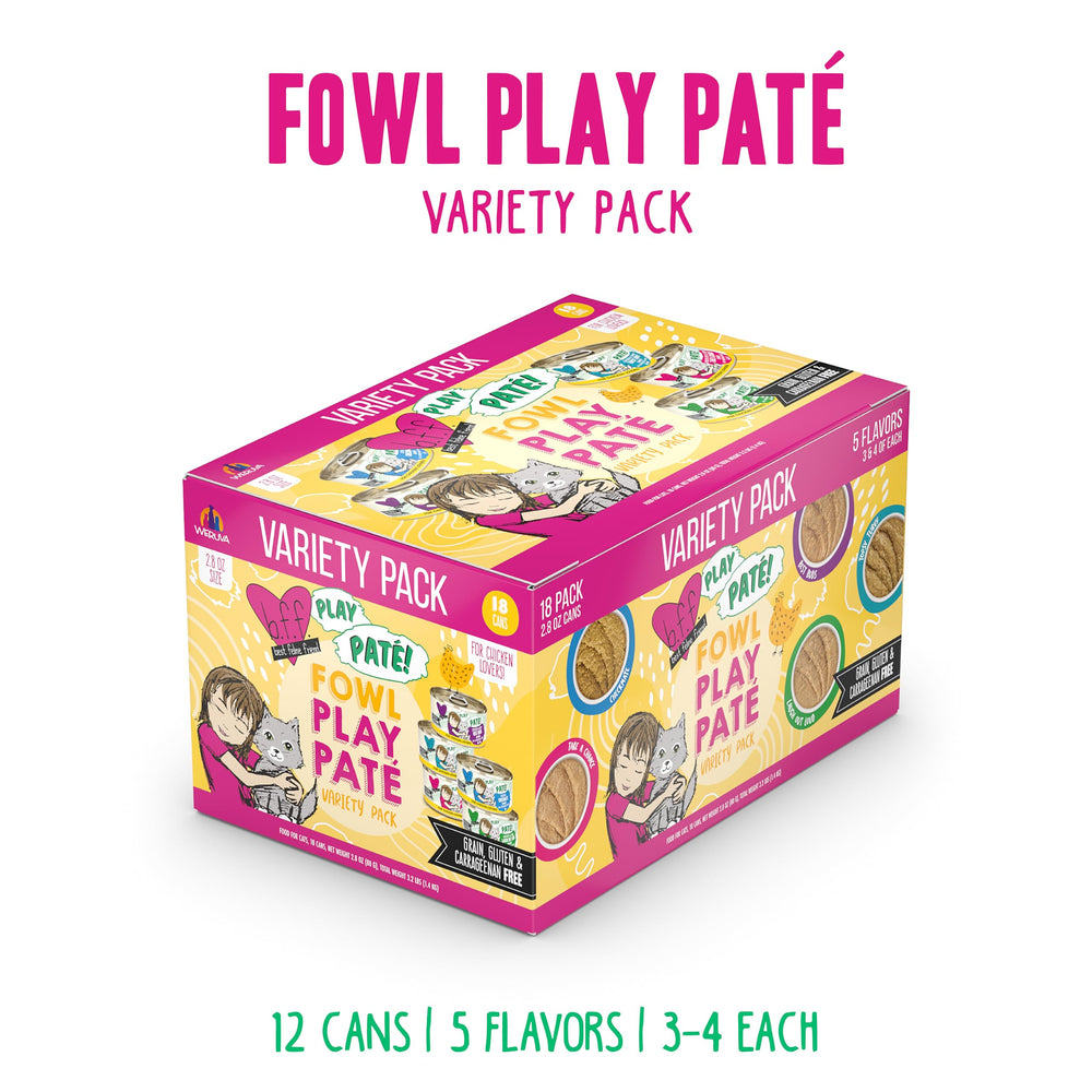 Variedad de patés Fowl Play Yellow, opción sin pescado para gatos.