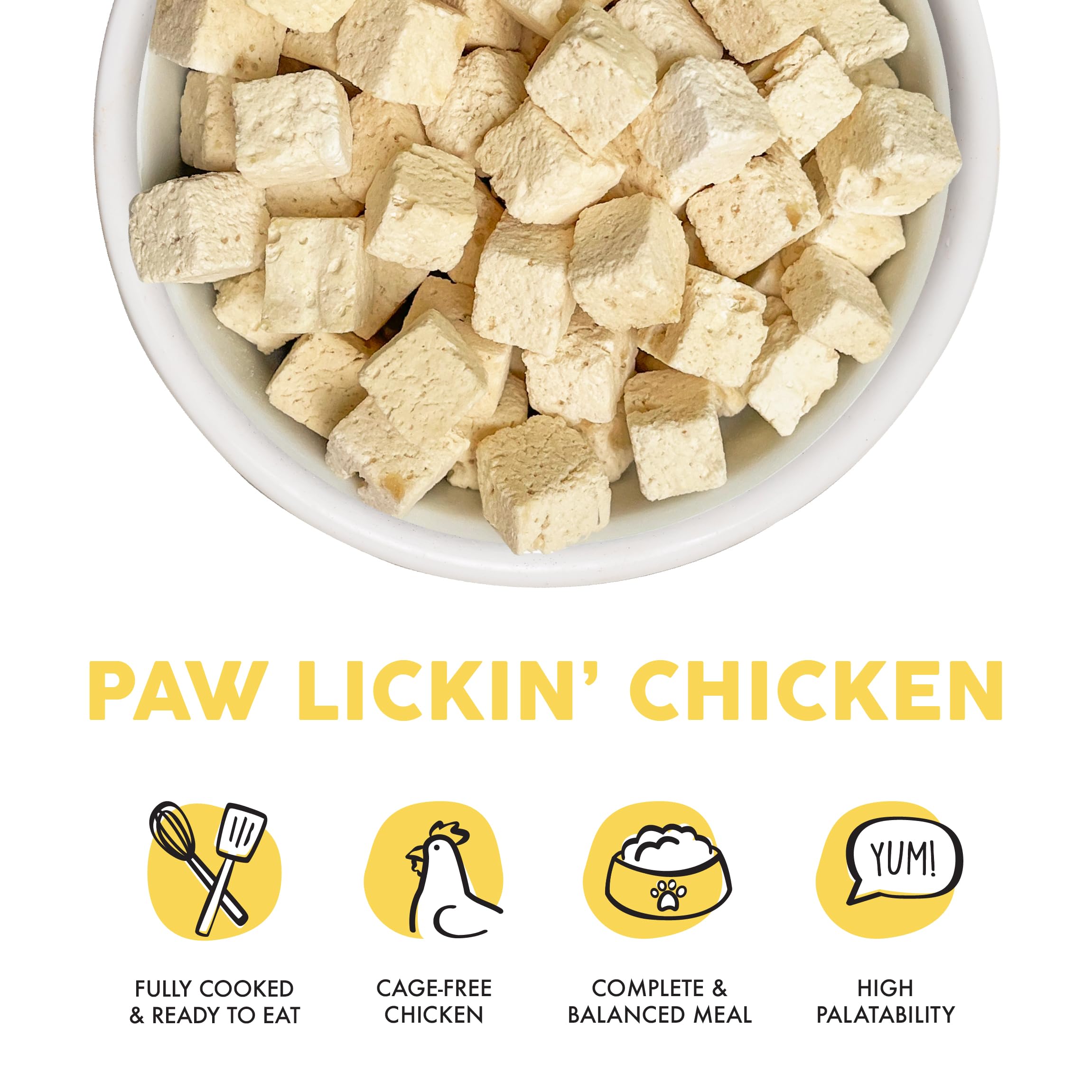 Weruva Cat Freeze Dried Paw Lickin' Chicken, sin huesos, opción segura para gatos adultos.