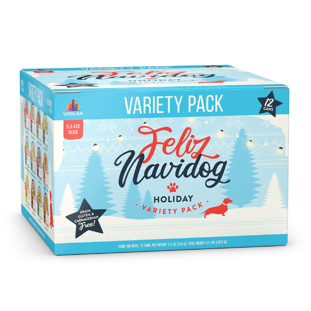 Weruva Classic para perros, Feliz Navidog, 12 latas apiladas, listas para regalo