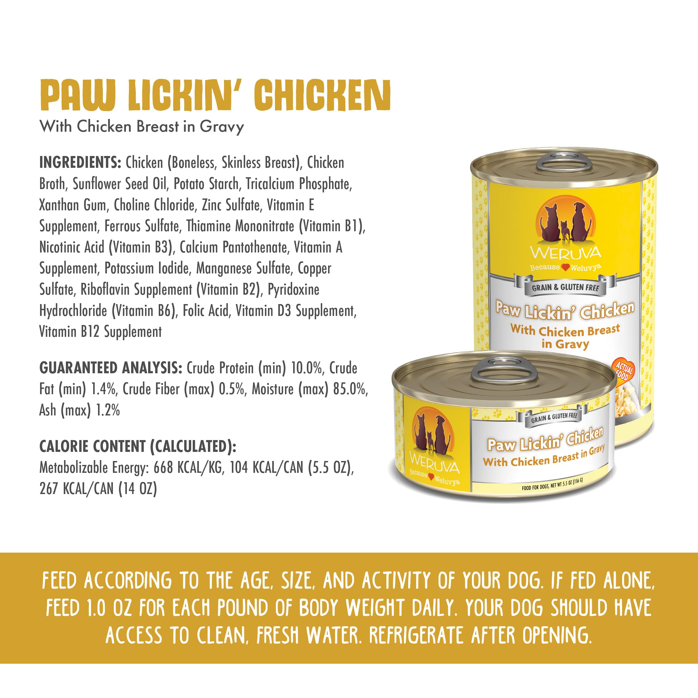 Weruva Paw Lickin’ Chicken, etiqueta indique sin granos