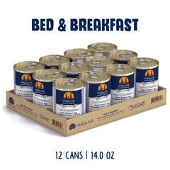 Weruva Bed & Breakfast, lata de 14 onzas, salsa con pollo y jamón para perros.