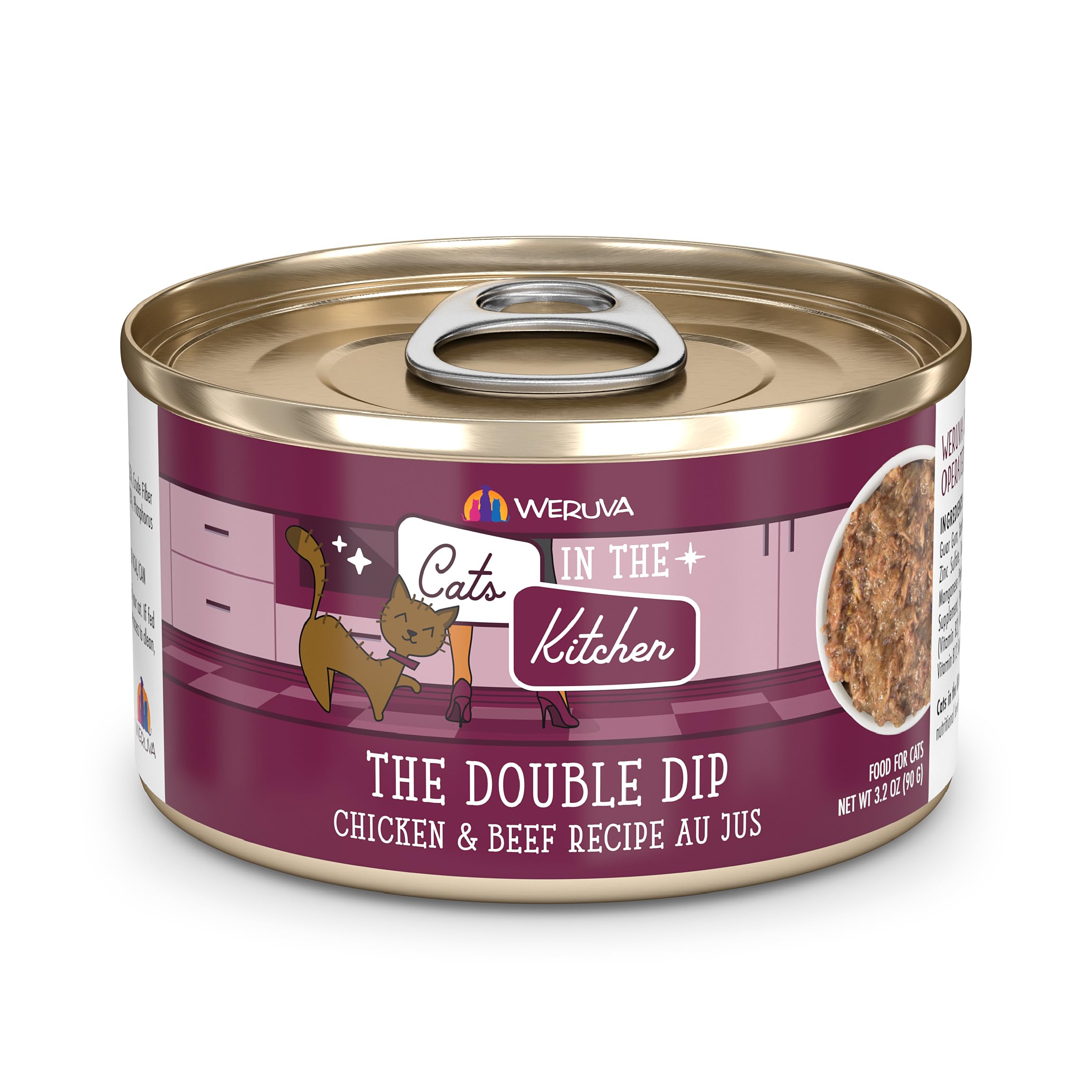 Weruva Doble Dip pollo: lata 3.2oz para cena sabrosa.