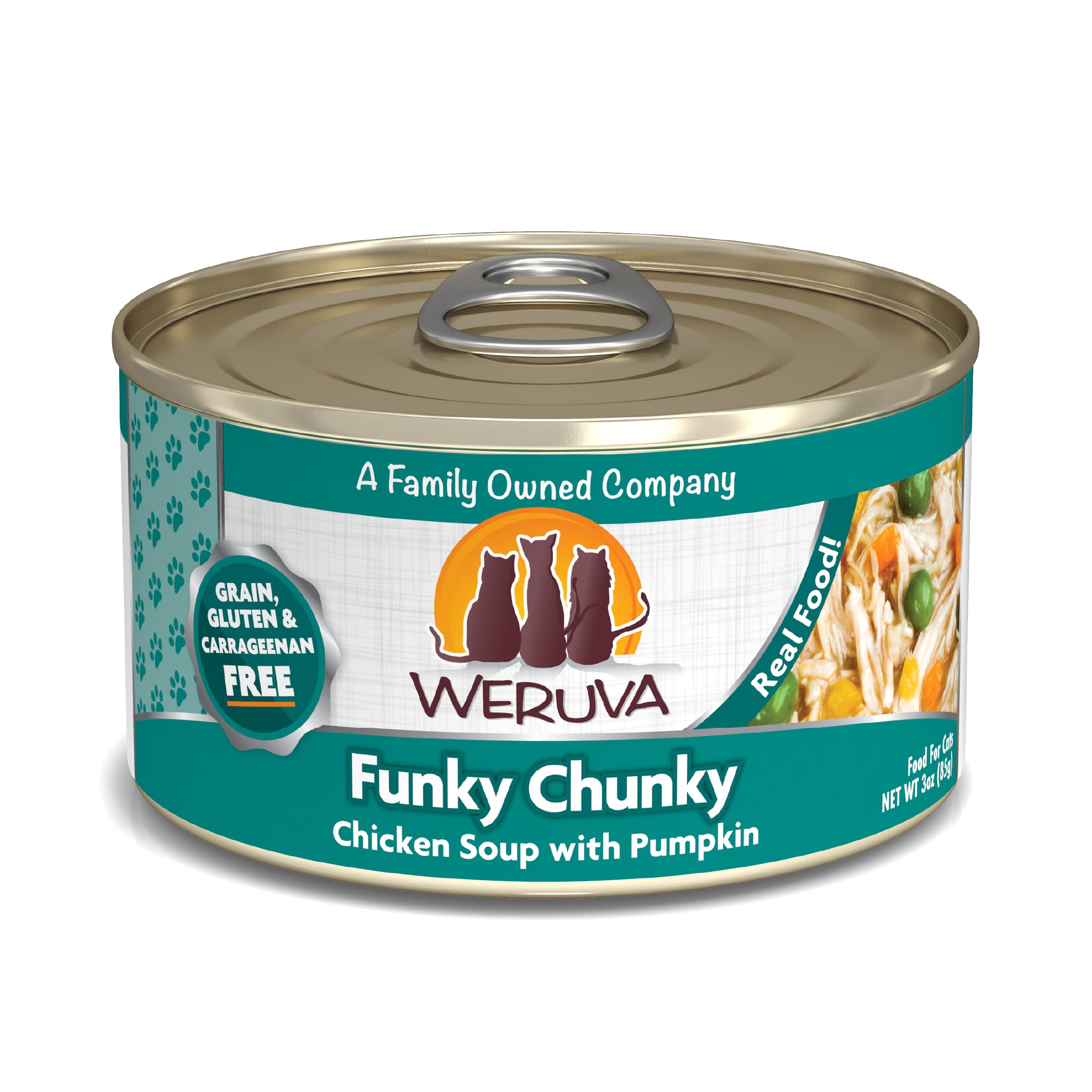 Weruva Funky Chunky: lata de 85 g con pollo y calabaza, ideal para comida húmeda.