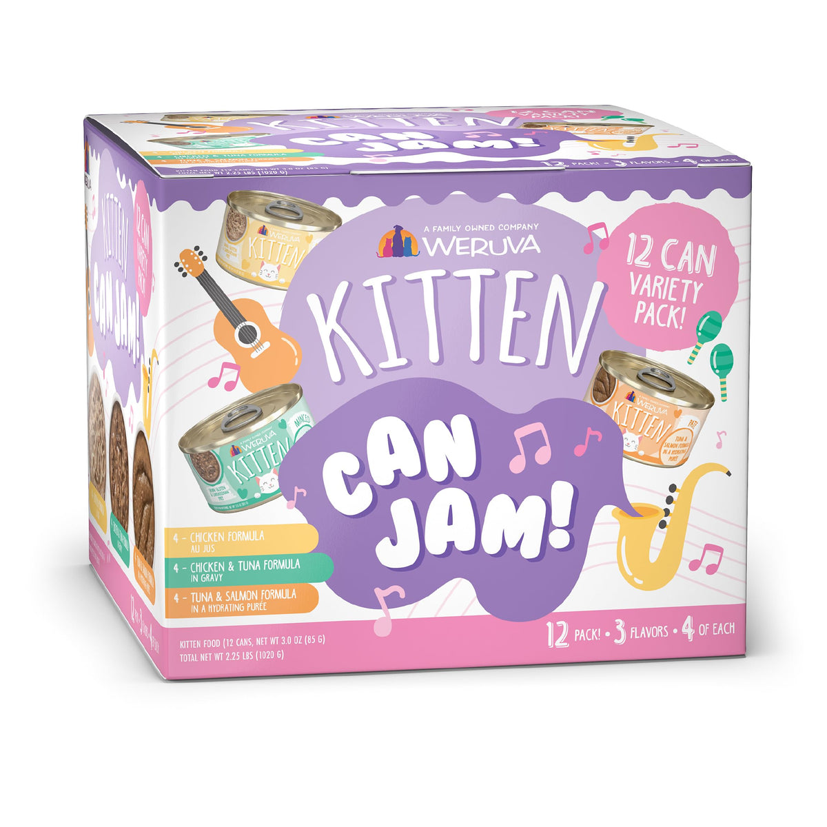 Weruva Kitten Can Jam, latas 3oz, variedad para gatitos en crecimiento y alta hidratación