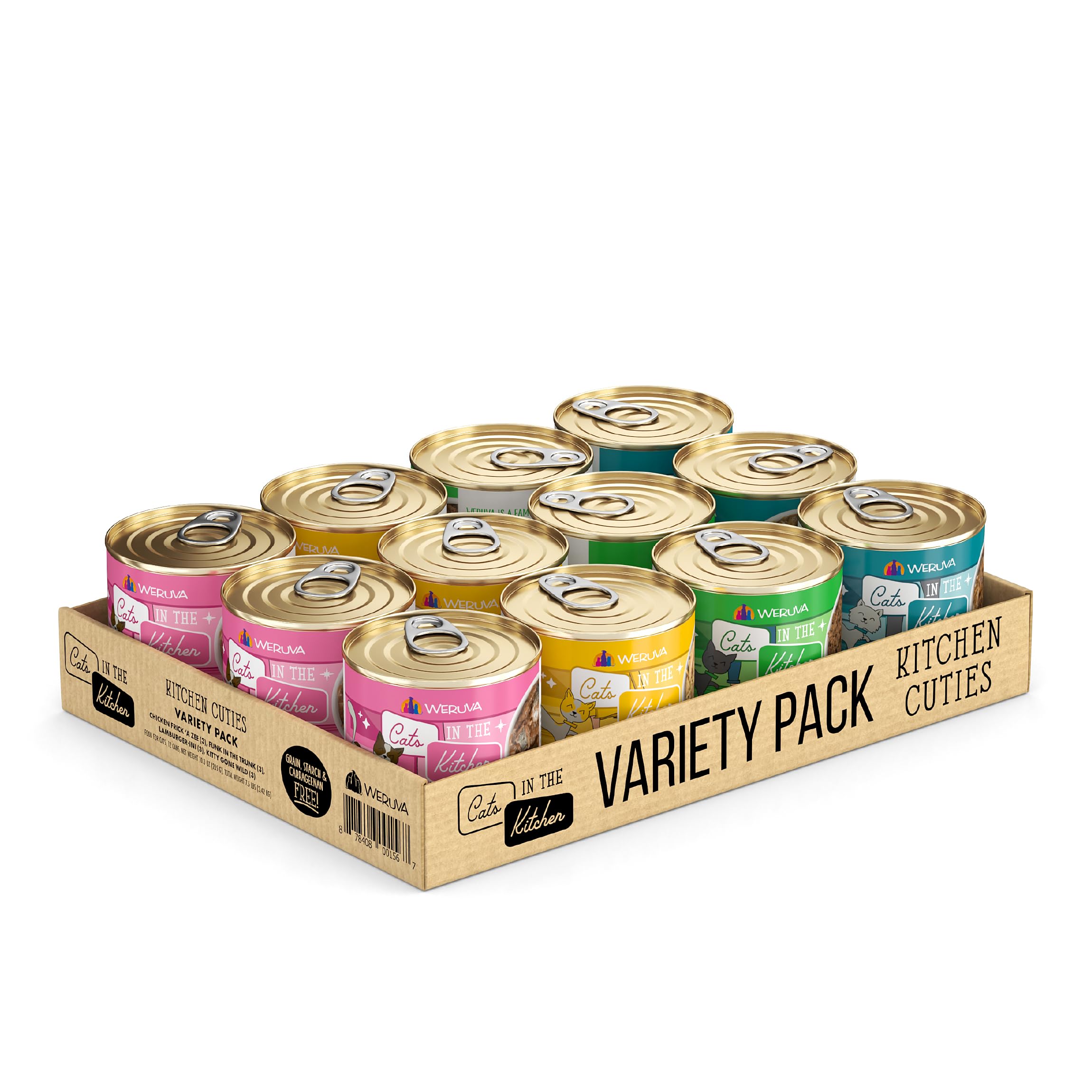 Weruva Gatos en la Cocina, pack variedad Kitchen Cuties, conveniencia para alimentar con distintos sabores.