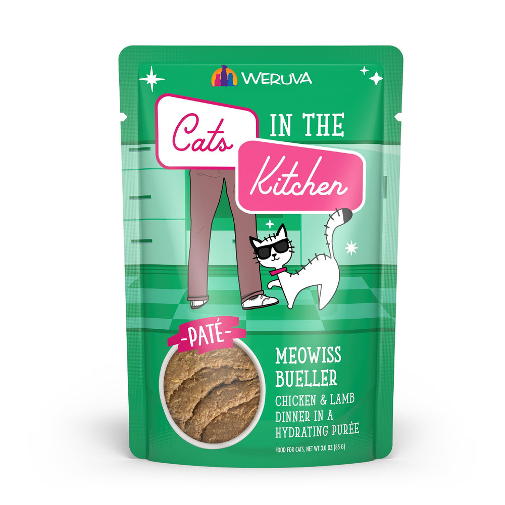 Paté suave de Weruva Meowiss Bueller en bolsa, fácil de servir para la cena.