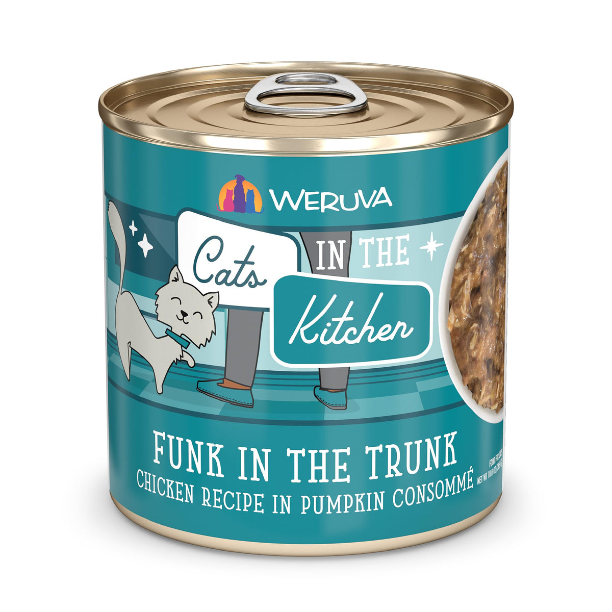 Weruva Gatos en la Cocina Funk en el Tronco, lata 10oz, sabor jugoso para gatos activos.