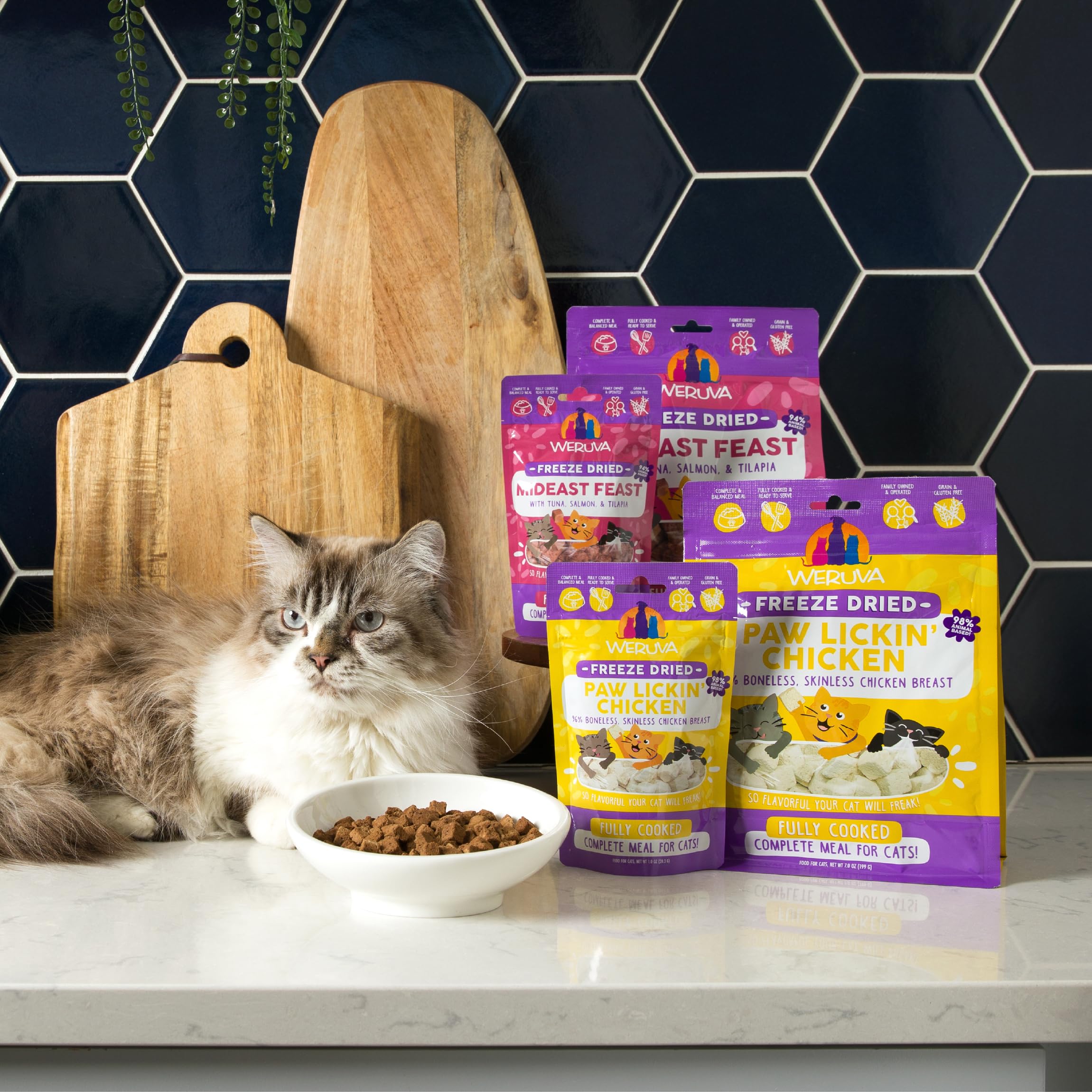 Weruva Gatos Mideast Feast Liofilizado: para gatos adultos, snack nutritivo sin complicaciones.