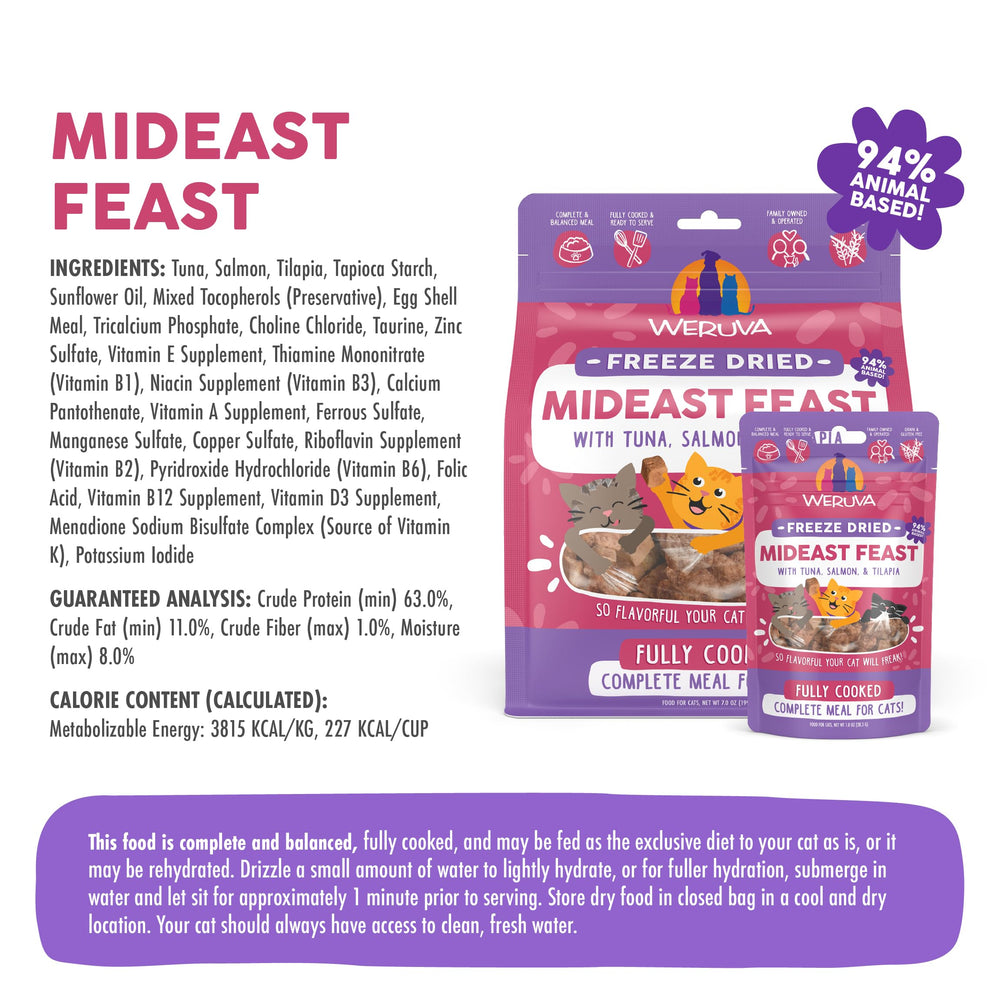 Weruva Gatos Mideast Feast Liofilizado: servir tal cual o rehidratar para más humedad.