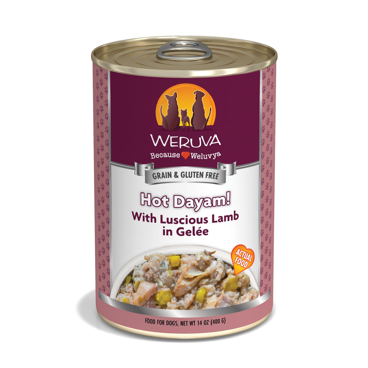 Weruva Hot Dayam! con cordero en gelée, lata 14oz, proteína sabrosa