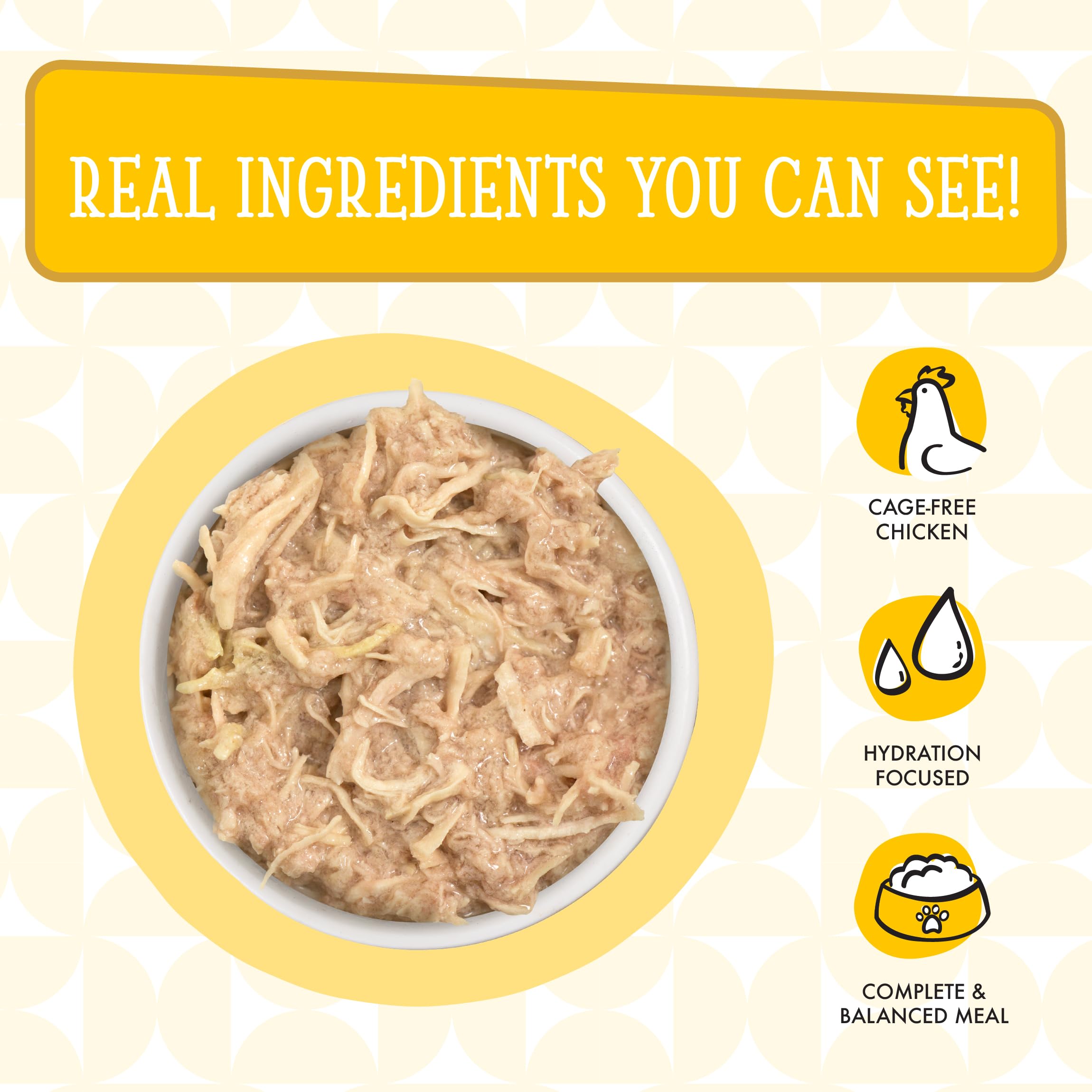 Ingredientes sostenibles de Weruva para gatos, pollo Frick A Zee en porciones.