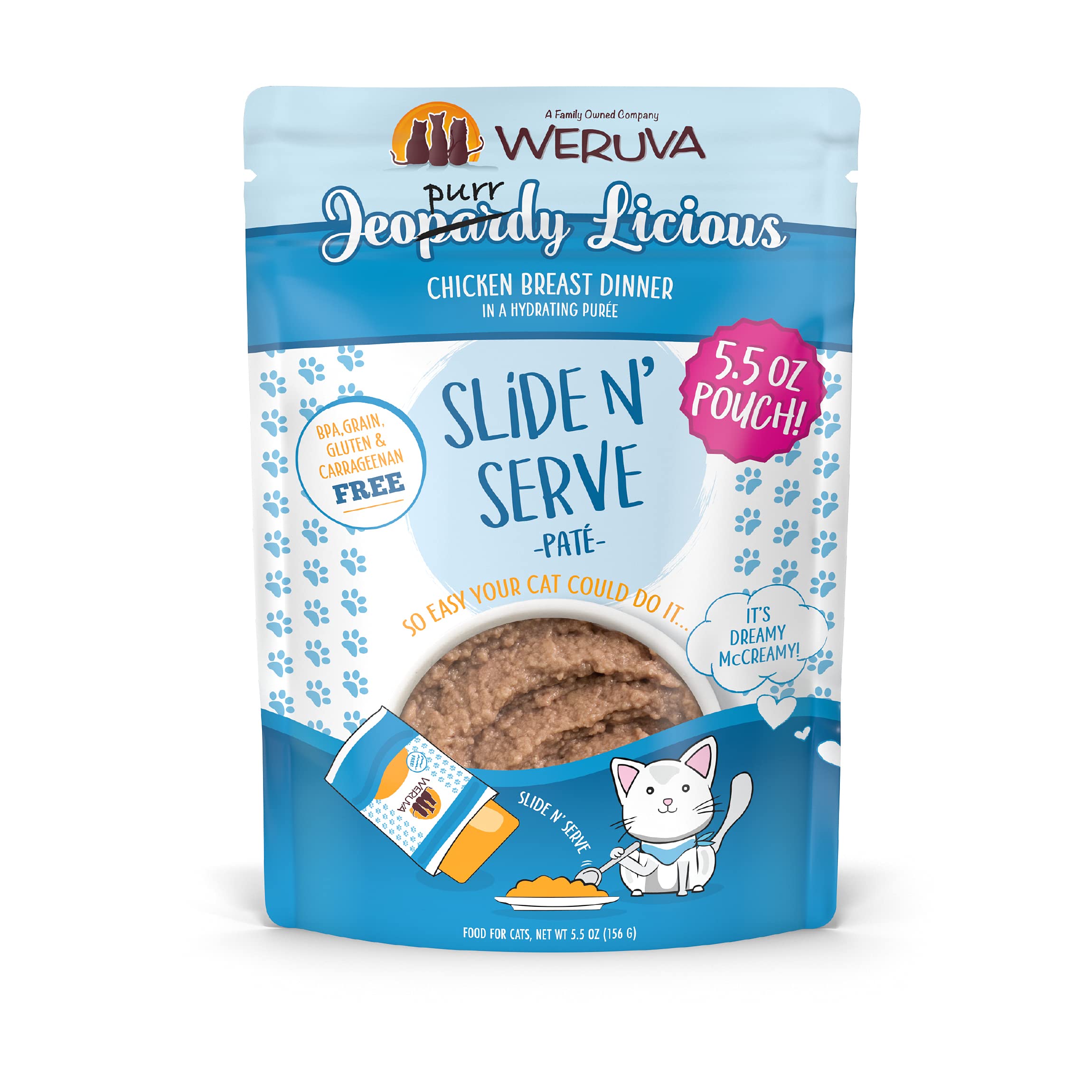 Weruva Jeopurrdy Licious Pate de pollo en bolsa, porciones fáciles de servir