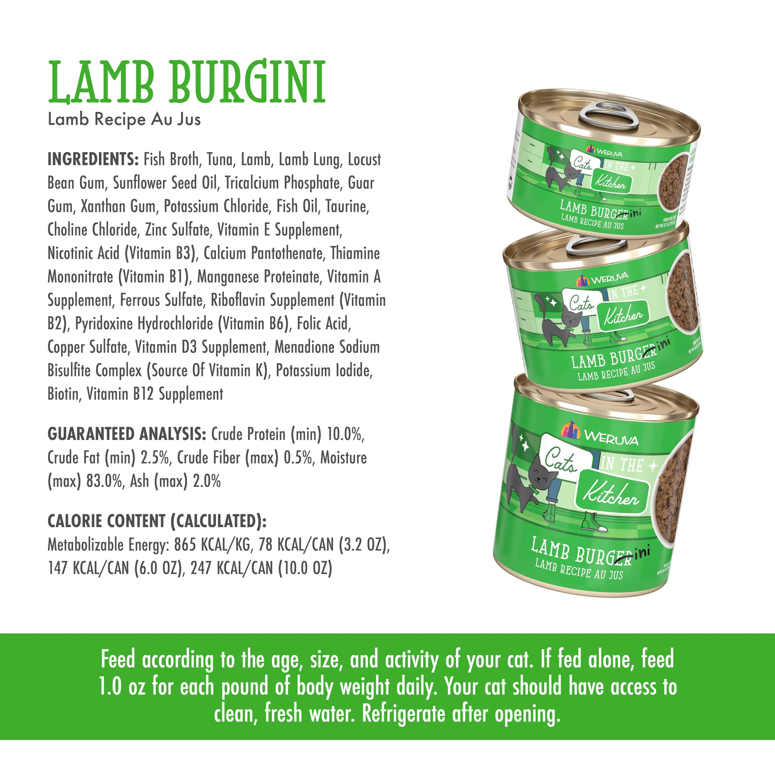 Weruva Lamb Burger-ini: proteína premium para gatos adultos.