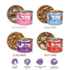 Weruva: lata 6oz con mariscos y caldo ligero para gatos.