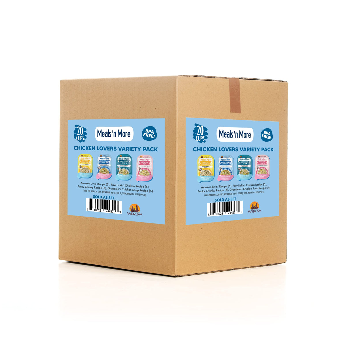 Weruva Meals 'n More, variedad de latas 3.5 oz ideal para perros pequeños y medianos.