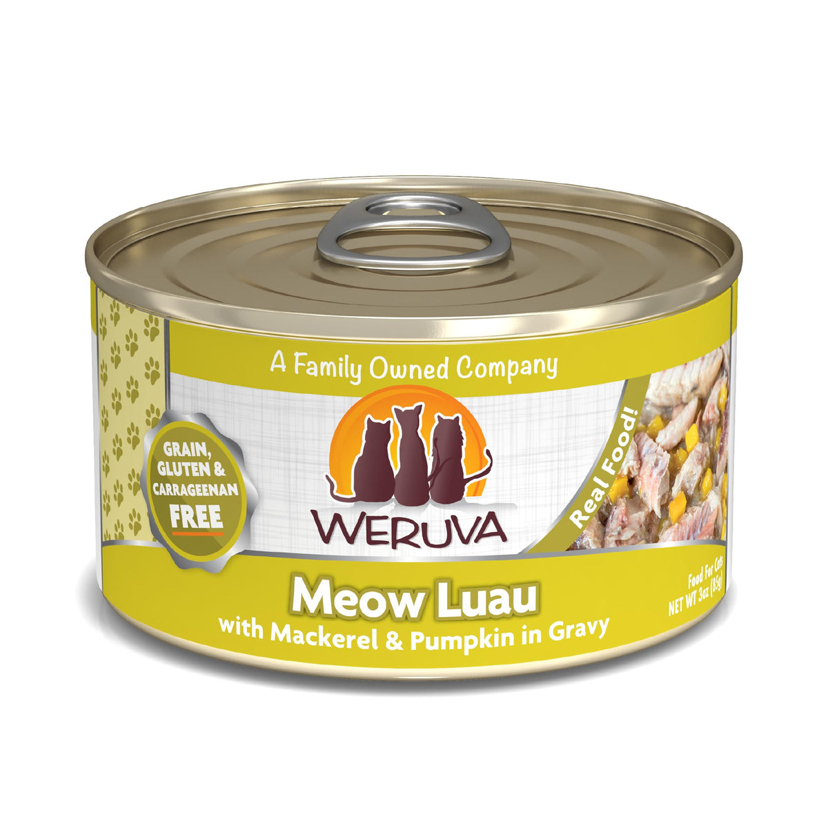Weruva Meow Luau caballa y calabaza en salsa, sabor apetecible para la comida diaria.