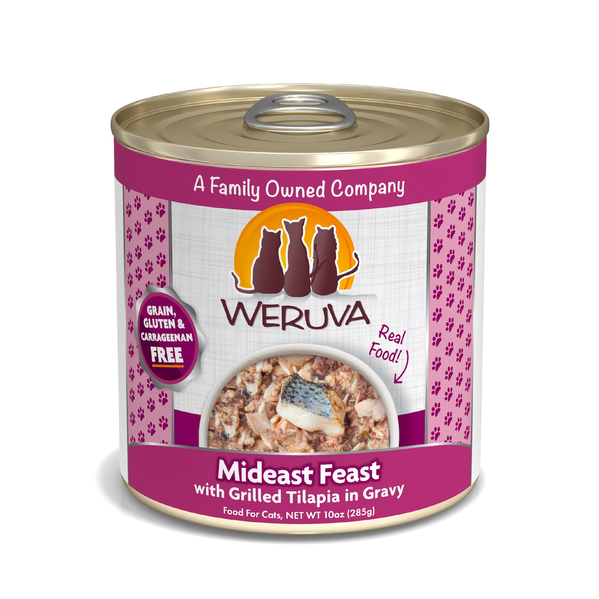 Weruva Mideast Feast: lata tilapia en salsa para gatos, sabor marino.