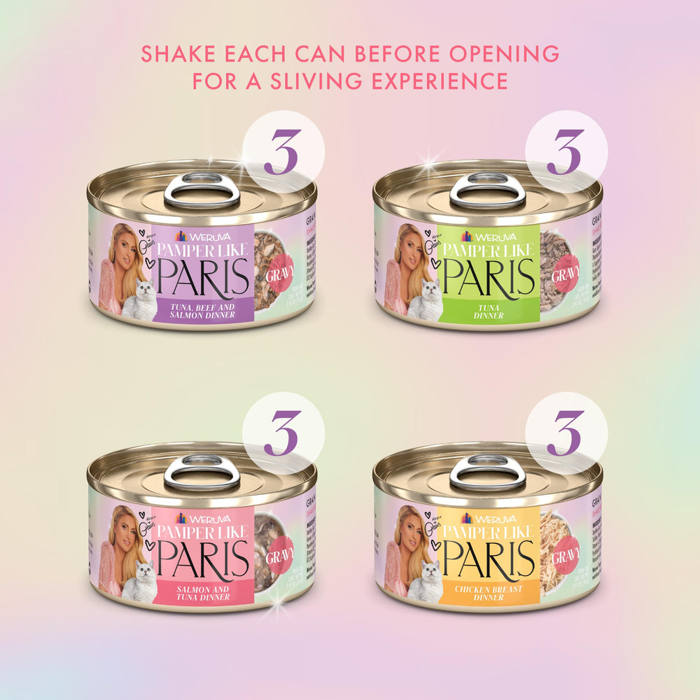 Weruva Paris Hilton Pamper Like Paris, ingredientes premium para gatos, sabor suave.