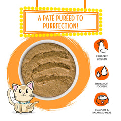 Paté cremosa de pollo y salmón de Weruva, textura sedosa para gatos.