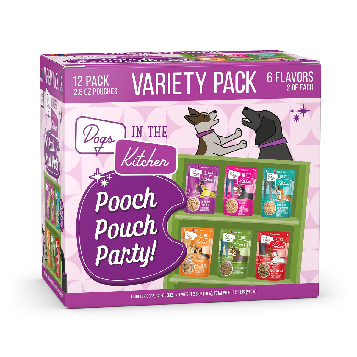 Weruva Dogs in the Kitchen pack mixto de bolsas 2.8 oz para variedad diaria.