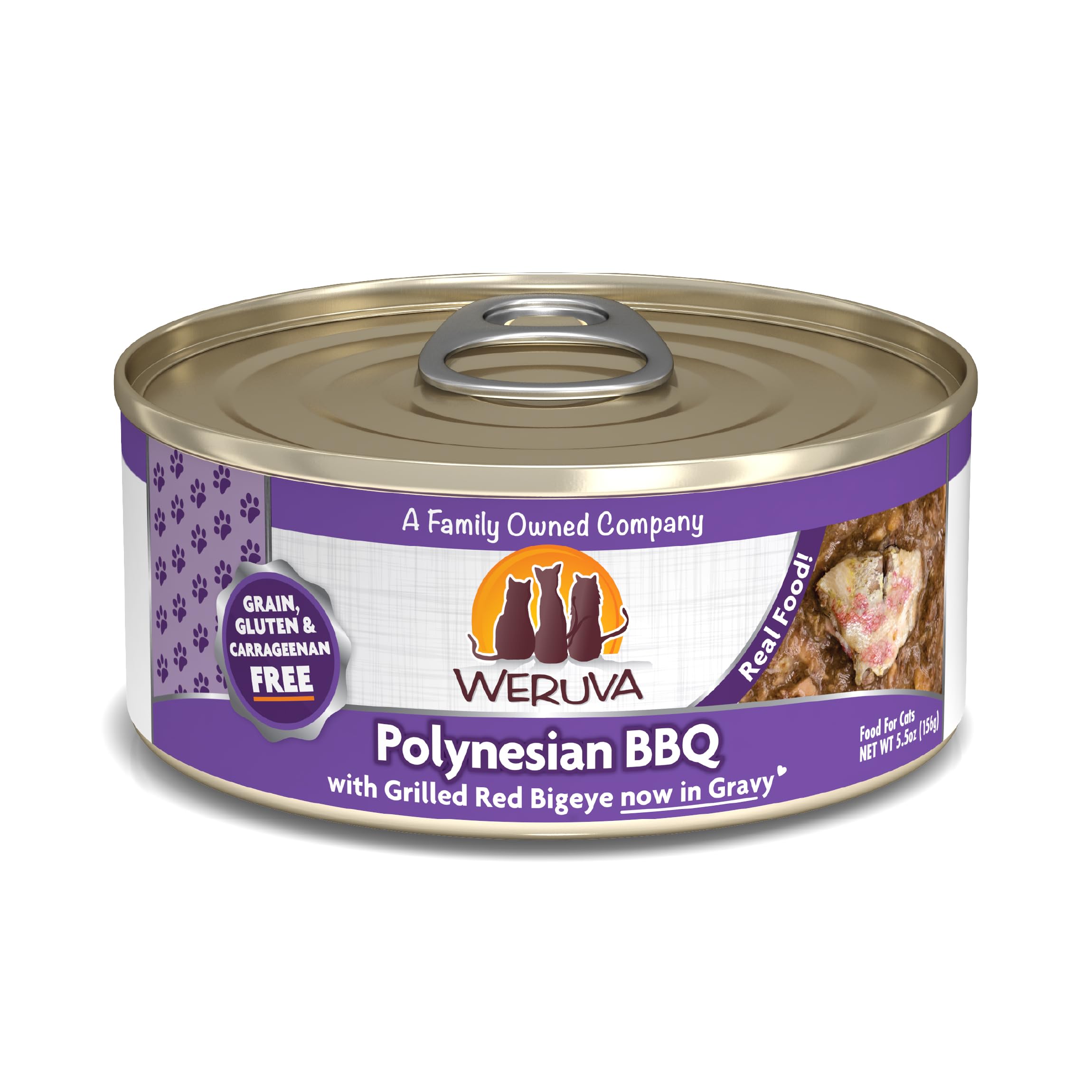 Weruva Polynesian BBQ con ojo rojo grande en salsa, sabor exótico para días de comida