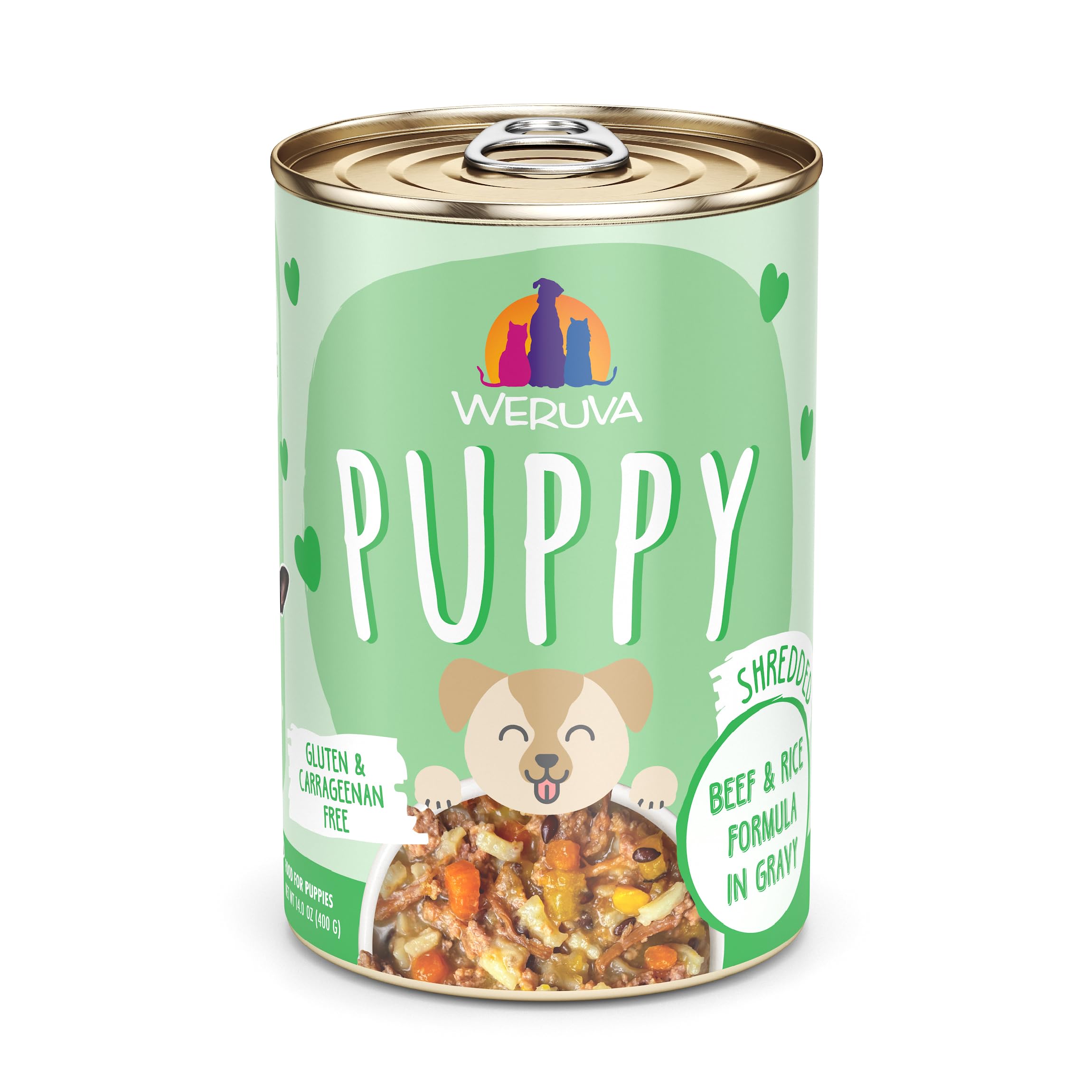 Weruva Puppy Beef y Arroz en Gravy, lata 14oz: nutrición de calidad para cachorros