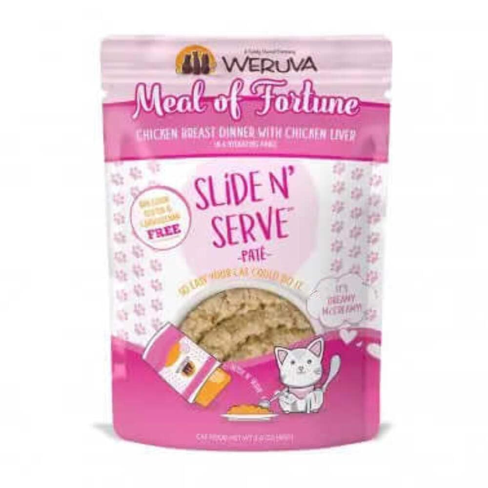 Weruva Meal of Fortune en saco deslizante para servir, paté cremoso de pollo con hígado para gatos