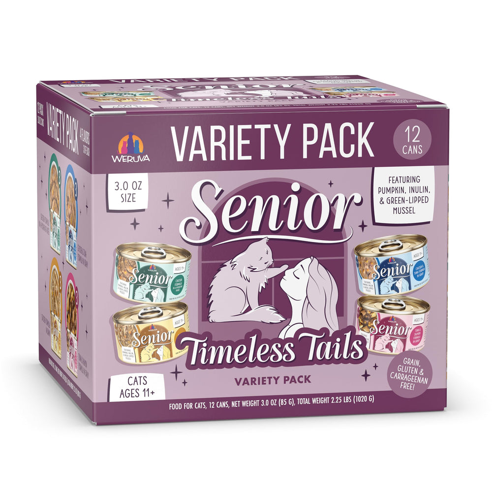 Weruva Timeless Tails pollo blanco 3oz lata, textura suave para gatos mayores