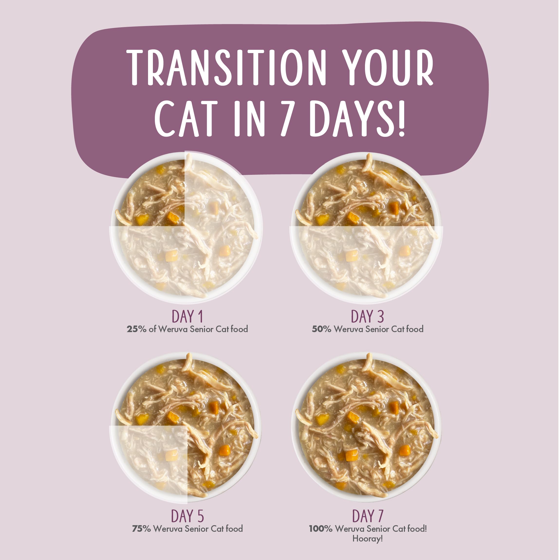 Weruva Senior Gato incluye pollo sin hueso y atún de alta calidad.