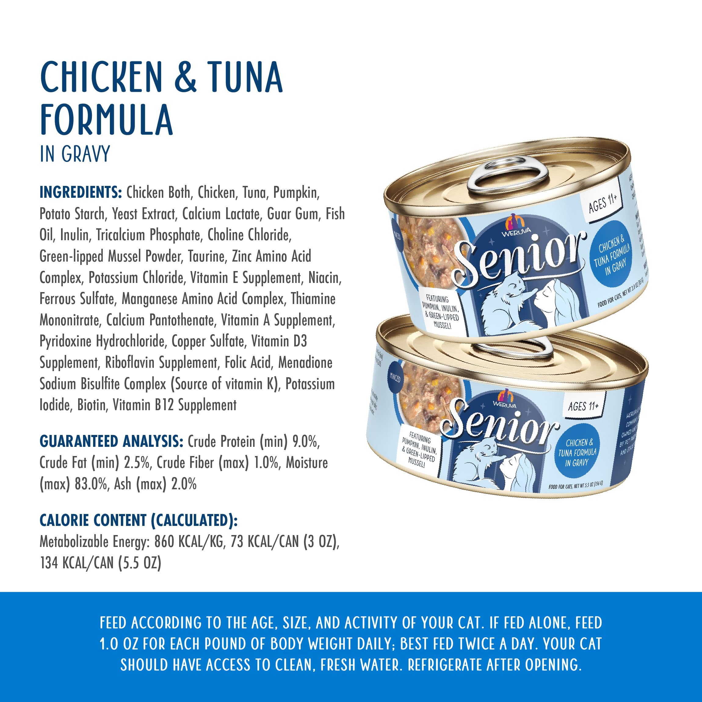 Weruva Senior Gato sin granos y sin gluten, opción natural para gatos mayores.