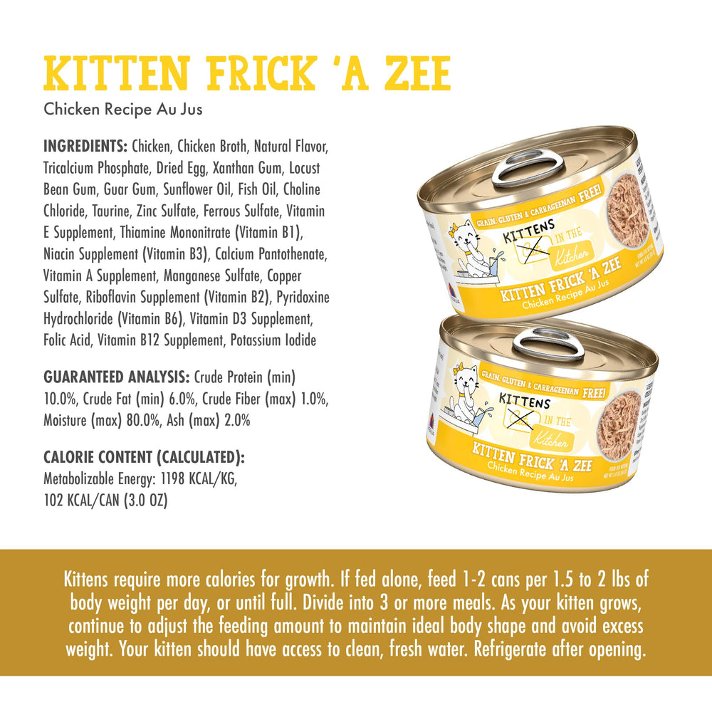 Latas sin granos, gluten ni carragenina en Frick-A-Zee para gatitos.