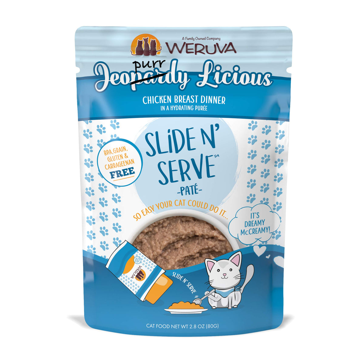 Weruva Slide N' Serve Paté Jeopurrdy Licious Pollo: porción lista para servir