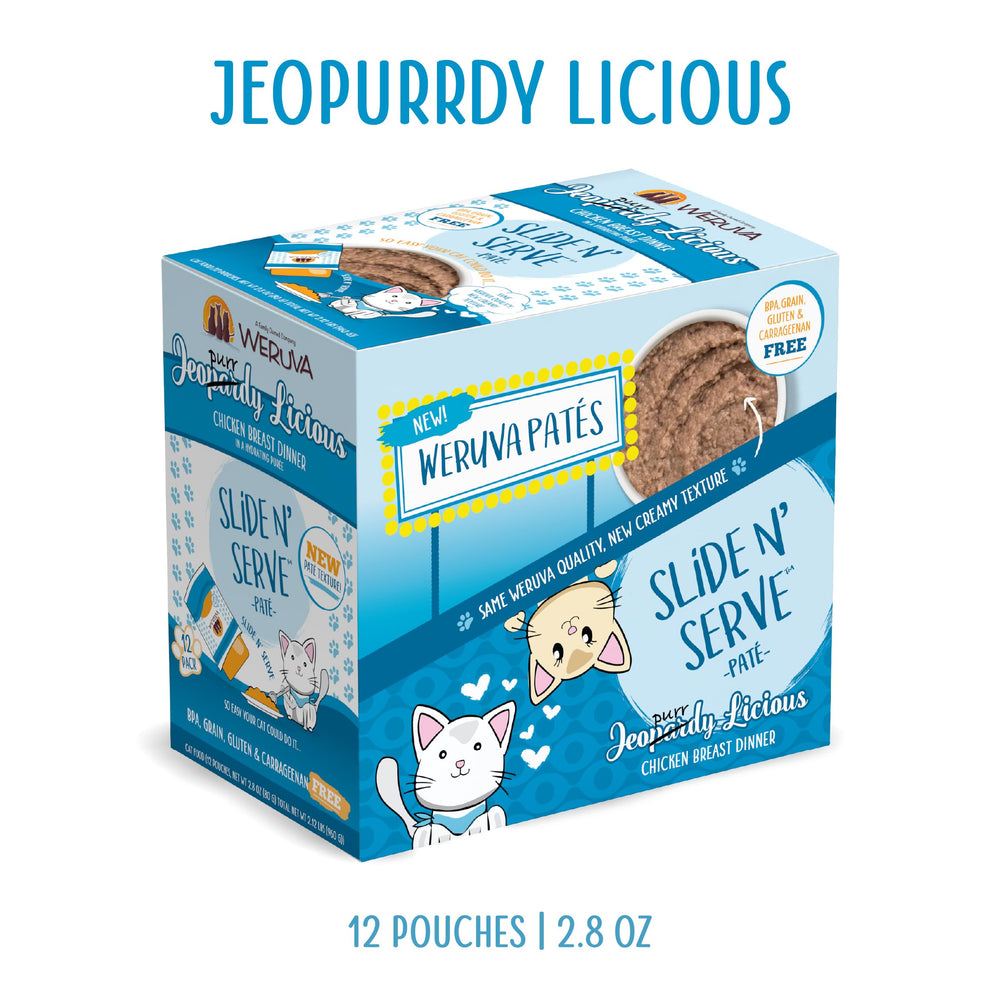 Weruva Slide N' Serve Paté Jeopurrdy Licious Pollo: porción lista para servir