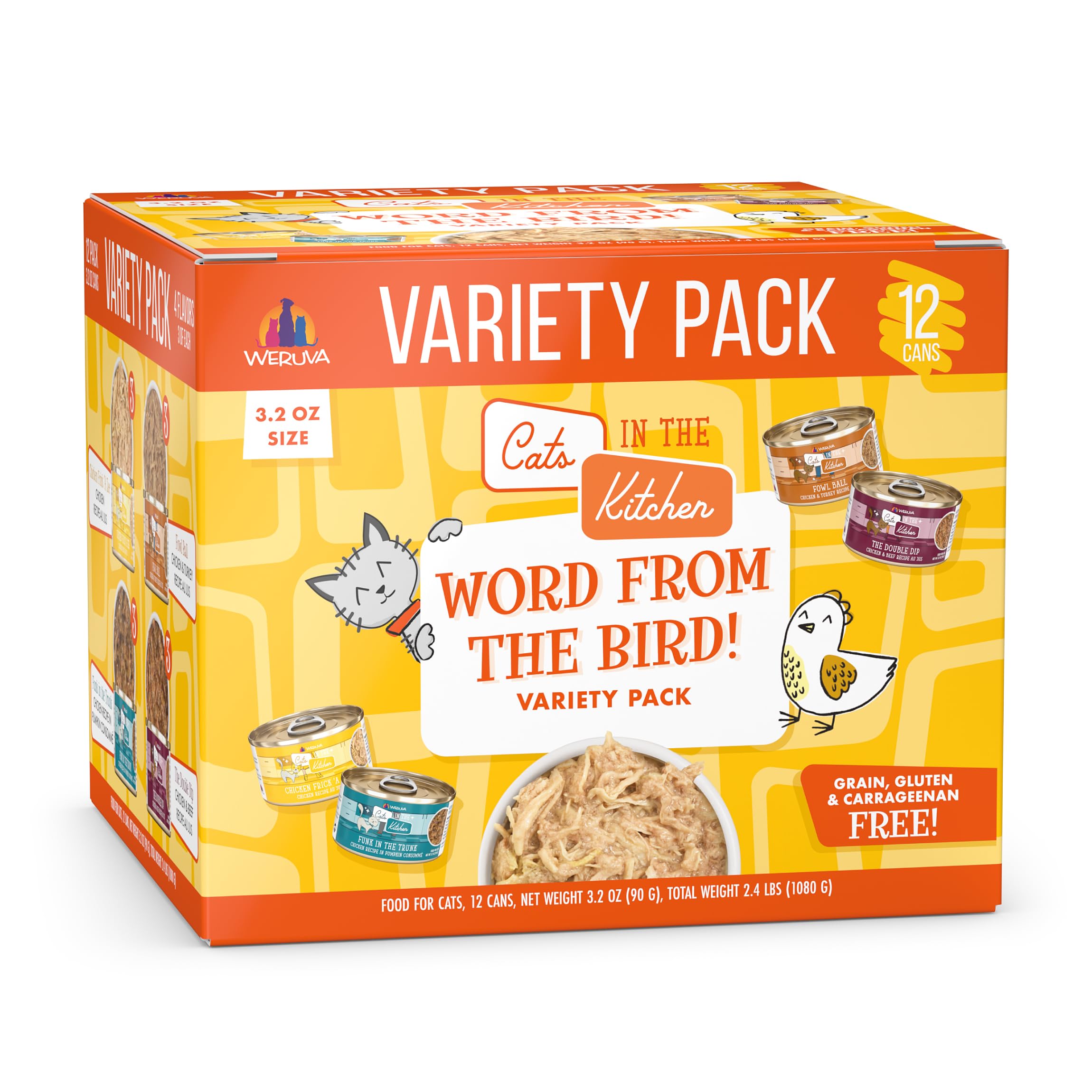 Weruva Word From The Bird, pack de 12 latas 3.2oz, variedad para probar sabores