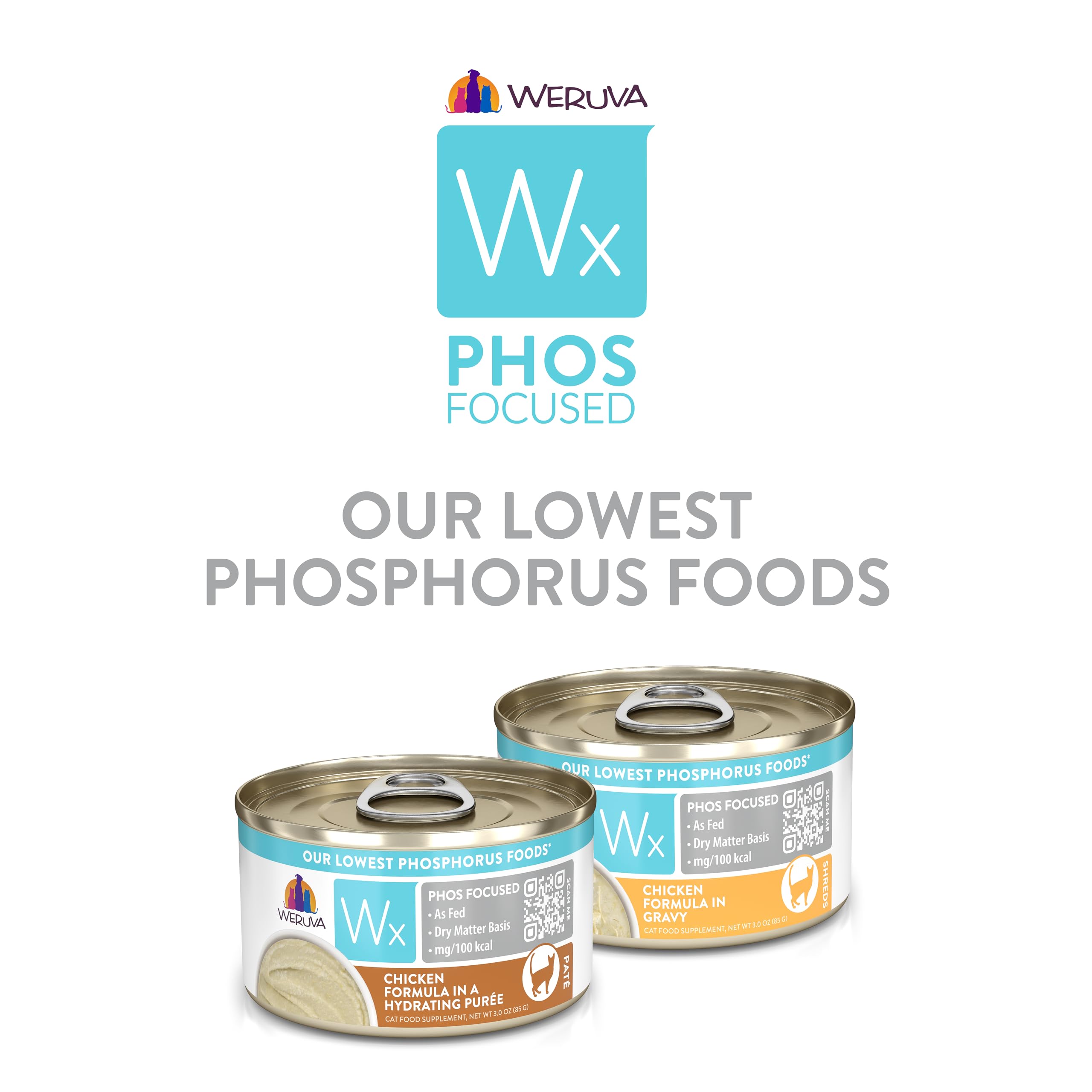Weruva Wx Phos Focused, latas alineadas, fácil almacenamiento.