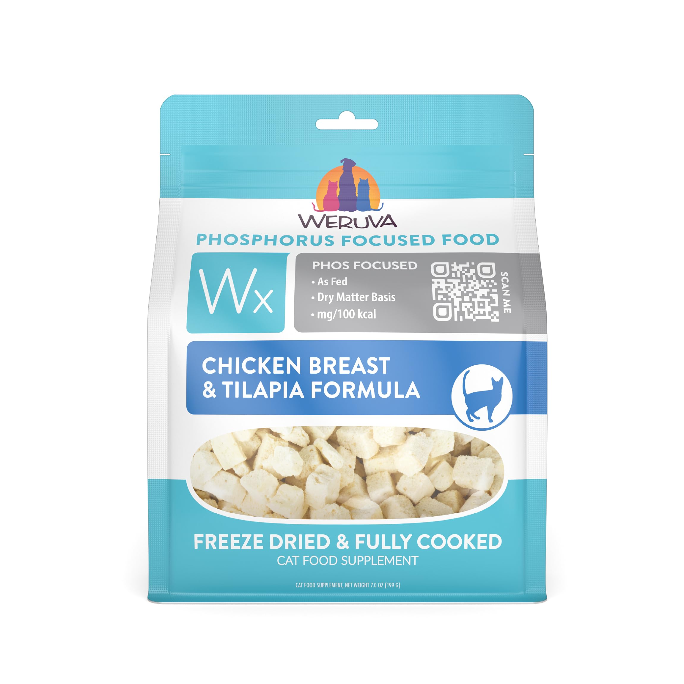 Weruva Wx Phos Focused liofilizado con pechuga de pollo y tilapia para palatabilidad con bajo fósforo