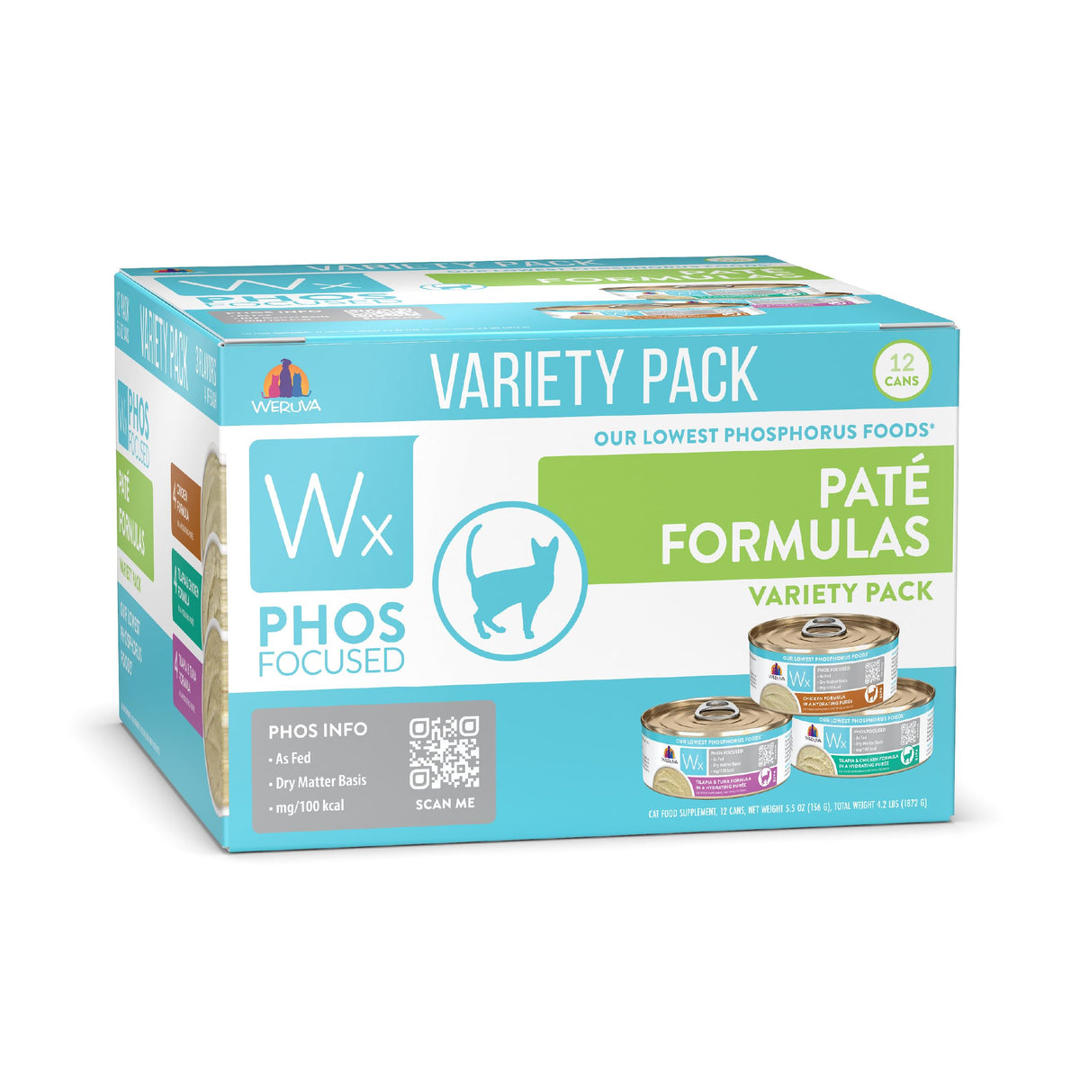 Weruva Wx Phos Focused Pate, conjunto variado de latas, palatabilidad alta