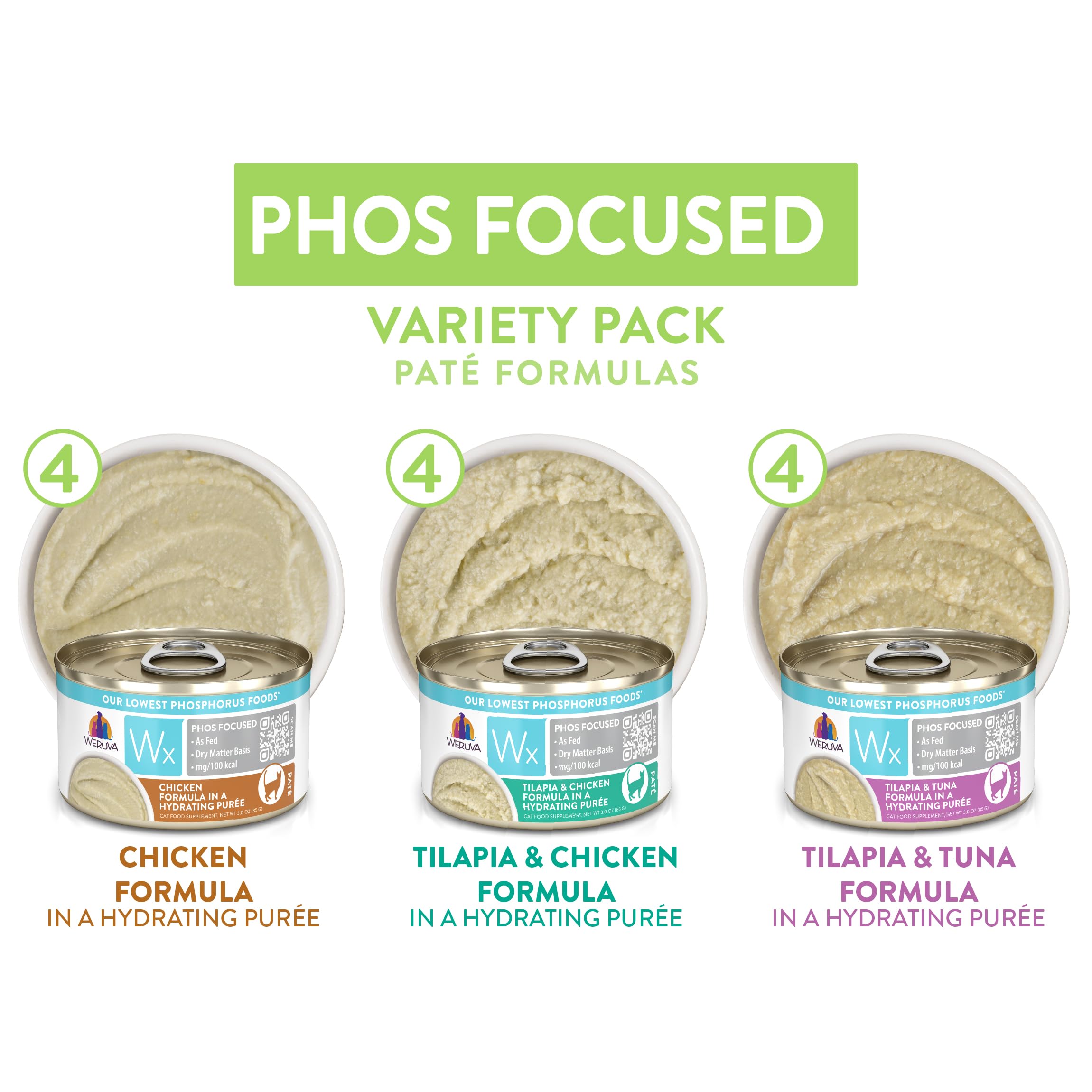 Weruva Wx Phos Focused Paté: 3oz, hidratación gracias a proteínas sin hueso