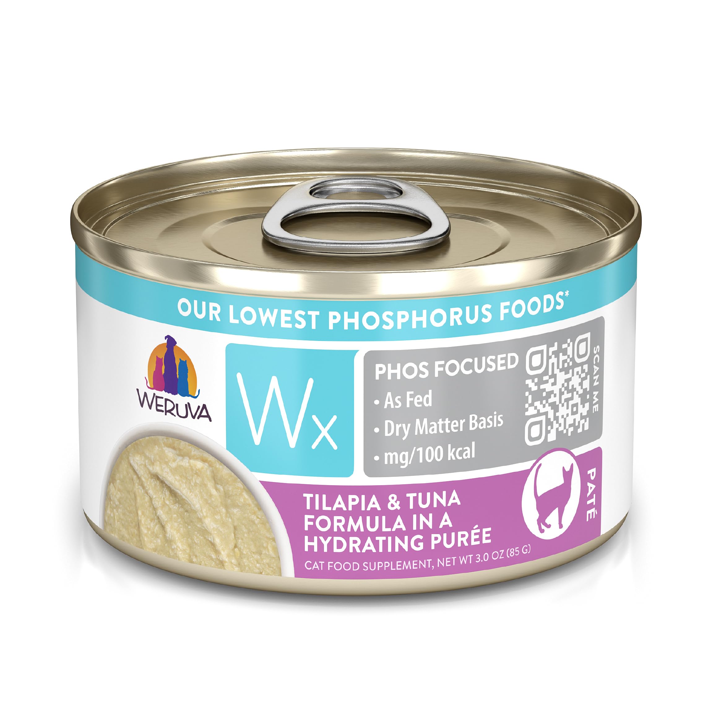 Weruva Wx Phos Focused Puré Hidratante con tilapia y atún, hidratación diaria.